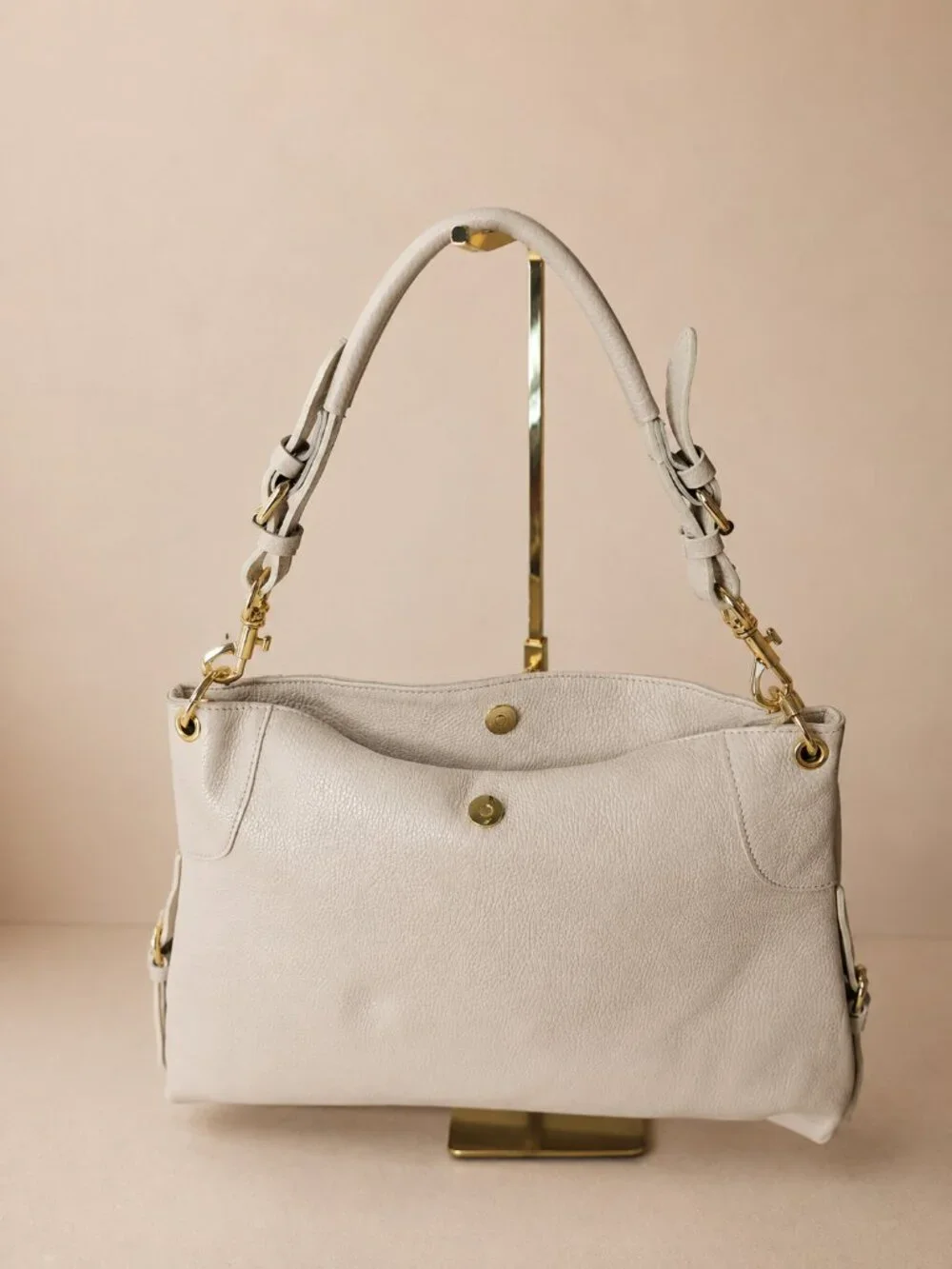 Italian Leather Slouchy Hobo Bag, East-West Minimalist Everyday Tote